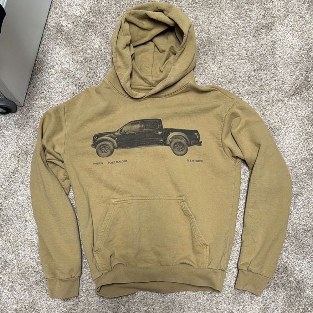 Olive Post Malone Hoodie with Black Truck Graphic unisex Medium